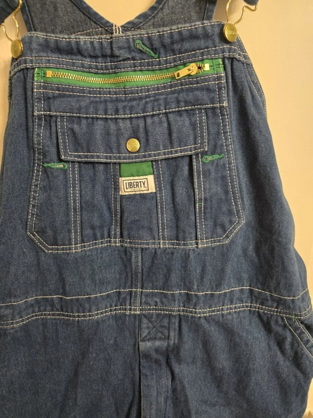 Liberty Bib Overalls Mens 46x28 Blue Denim Carpenter Workwear Zip Bib Vietnam